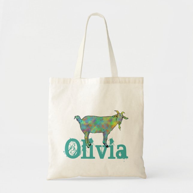 Olivia Cute Quirky Goat Colourful Funky Animal Art Tote Bag (Front)