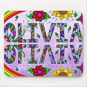 Olivia, Digital Folk Art Style Girl's Name Mouse Mat