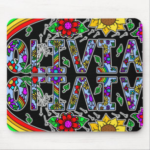 Olivia, Digital Folk Art Style Girl's Name   Mouse Mat