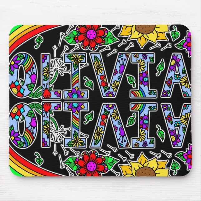 Olivia, Digital Folk Art Style Girl's Name   Mouse Mat (Front)