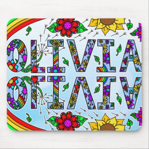 Olivia, Digital Folk Art Style Girl's Name Mouse P Mouse Mat
