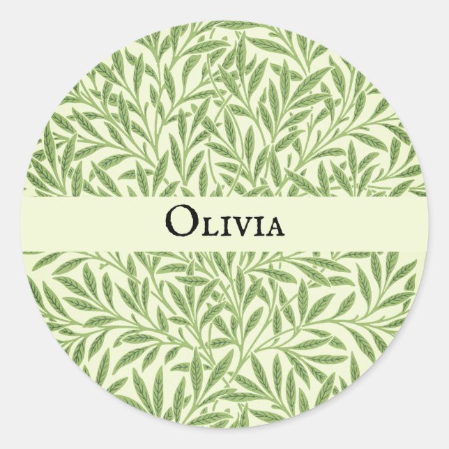 Olivia Elegant Floral Personalised Name Classic Round Sticker (Front)