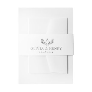 Olivia Elegant Monogram Silver & White Wedding Invitation Belly Band