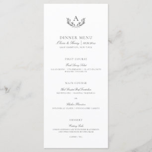 Olivia Elegant Simple Grey White Wedding Menu