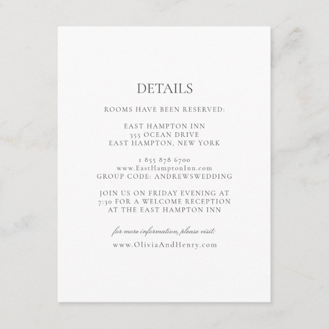 Olivia  Elegant Simple White Grey Details Wedding Enclosure Card (Front)