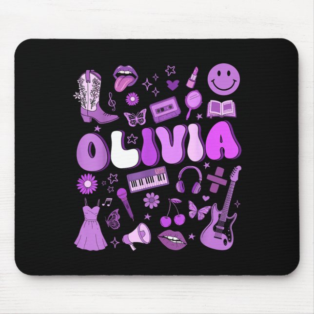 Olivia First Name I Love Olivia Groovy 80's Girls  Mouse Mat (Front)