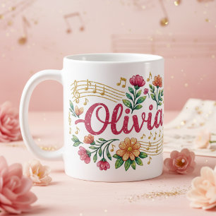Olivia Floral Music Lover Glitter Mug