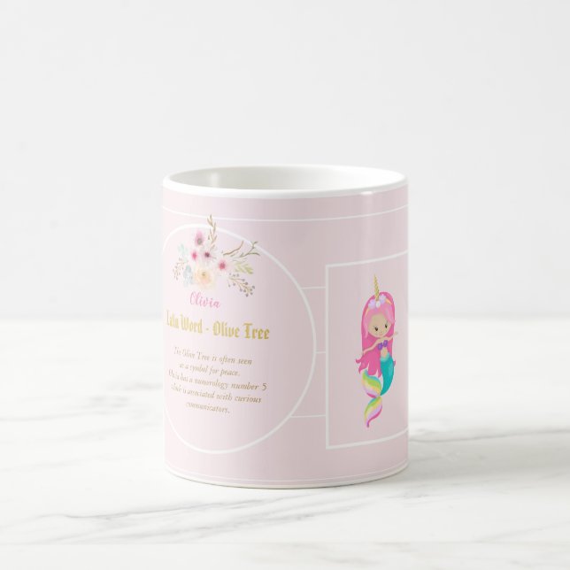 OLIVIA - Girls Name Meaning Gift - Mermaid Unicorn Coffee Mug (Center)