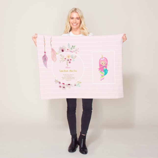 OLIVIA - Girls Name Meaning Gift - Mermaid Unicorn Fleece Blanket (In Situ)