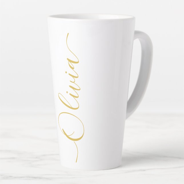 Olivia Gold Script Name Design Latte Mug (Right Angle)
