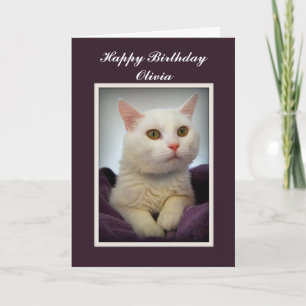 Olivia Happy Birthday White Cat Card