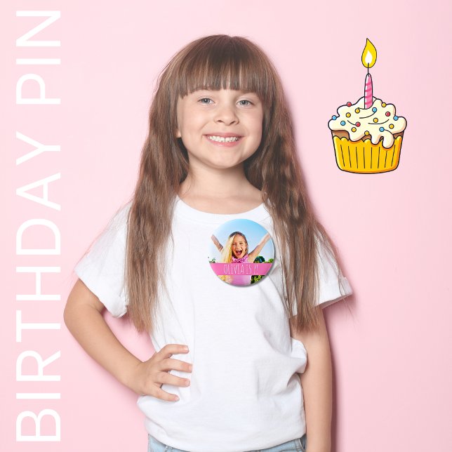 Olivia is 7 Personalised Birthday Girl Photo 6 Cm Round Badge (Creator Uploaded)