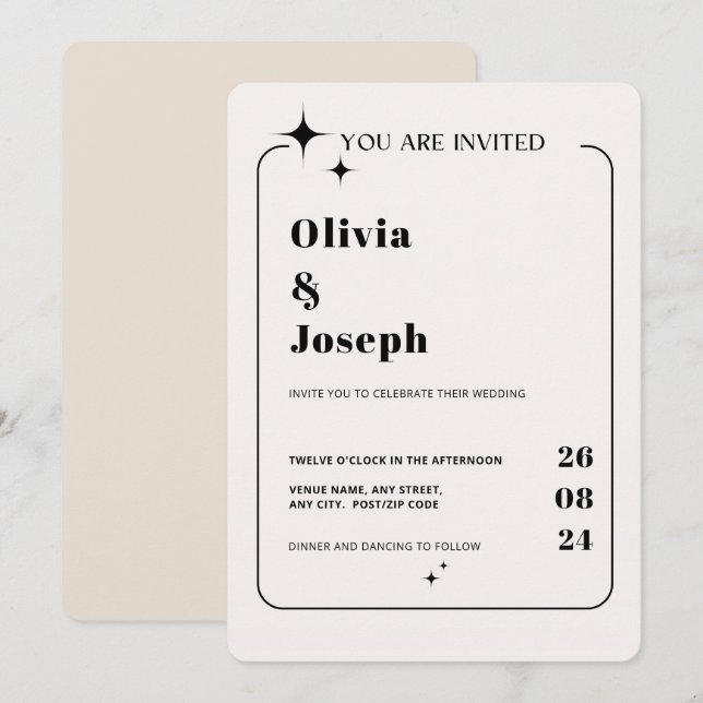 OLIVIA Modern Ivory Celestial Wedding Invitation (Front/Back)