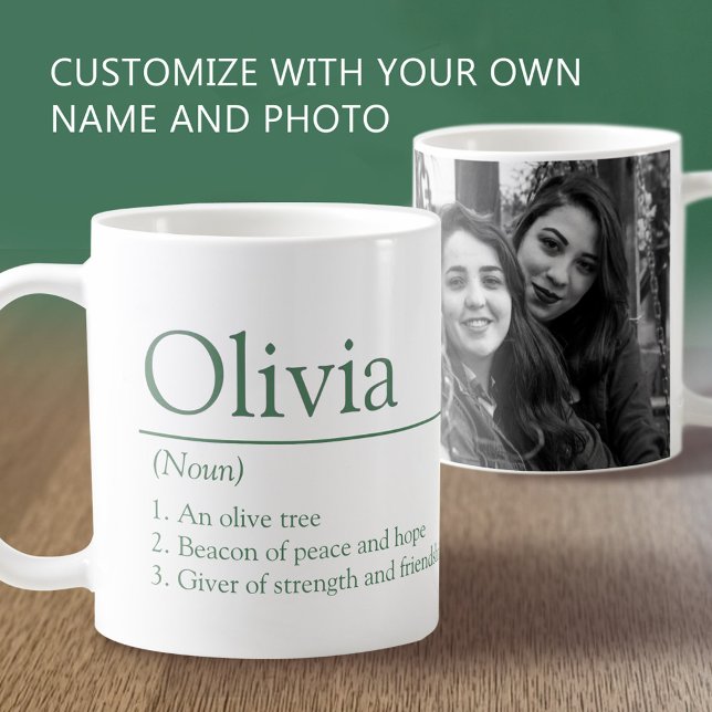 Olivia name definition custom photo green coffee mug (Creator Uploaded)