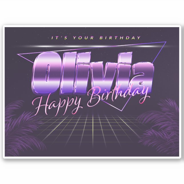 Olivia Name First name lila retro Sticker Birthday (Front)