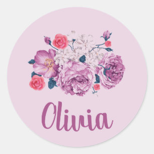 Olivia Name Floral Custom Vintage Flower Girl Rose Classic Round Sticker