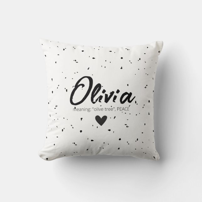 OLIVIA Name Meaning Girls Kids Minimal Black White Cushion (Front)