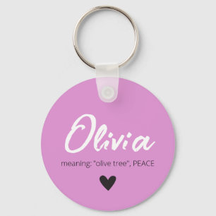 OLIVIA Name Meaning Girls Kids Minimal Black White Key Ring
