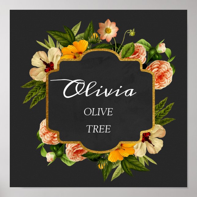 Olivia Name Meaning Royal Roses Frame Gift Poster (Front)