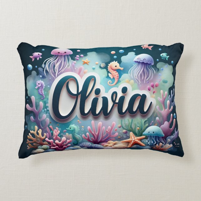 Olivia Name Ocean Theme Decorative Sea Life Decorative Cushion (Front)
