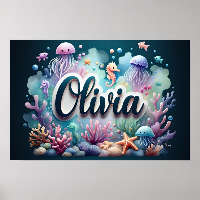 Olivia Ocean Nursery Underwater Sea Animals Poster (Front)