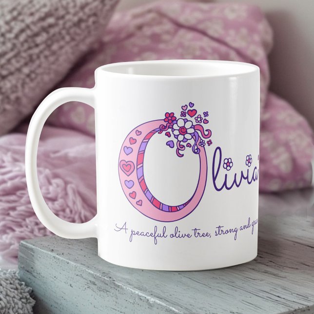 Olivia or O initial name meaning pink art mug (Creator Uploaded)