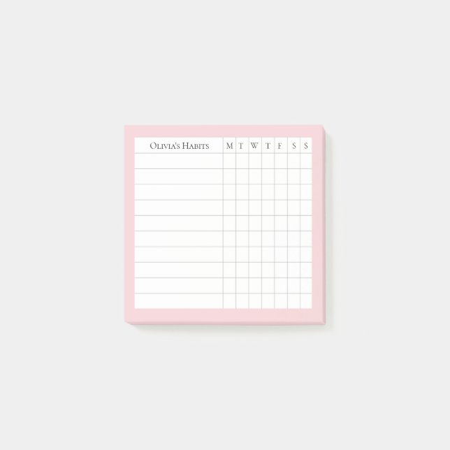 Olivia Personalised Habit Tracker in Blush Post-it Notes (Front)