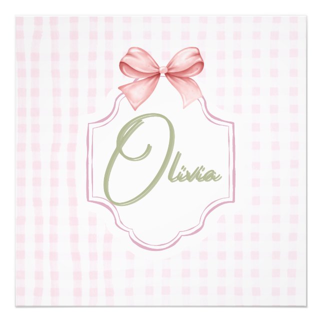 Olivia Personalized Pink Bow & Gingham Print  (Front)