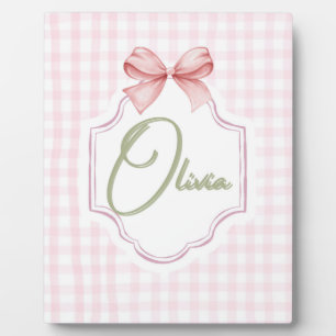 Olivia Personalized Pink Bow & Gingham Print  Plaque