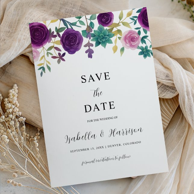 OLIVIA | Purple Floral Save the Date Template (Creator Uploaded)