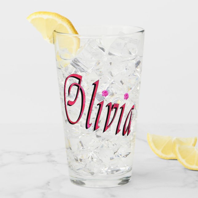 "Olivia" Red And Pink Olivia Name,  Glass (Front Ice)