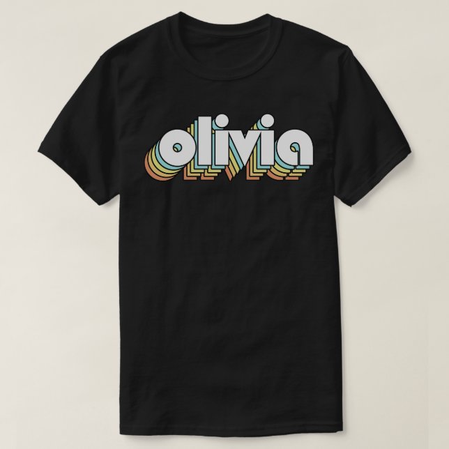 Olivia Retro Rainbow Typography Faded Style T-Shirt (Design Front)