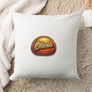 Olivia Retro Sunset Personalized Name Design Cushion