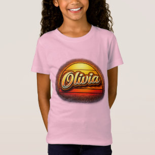Olivia Retro Sunset Personalized Name Design T-Shirt