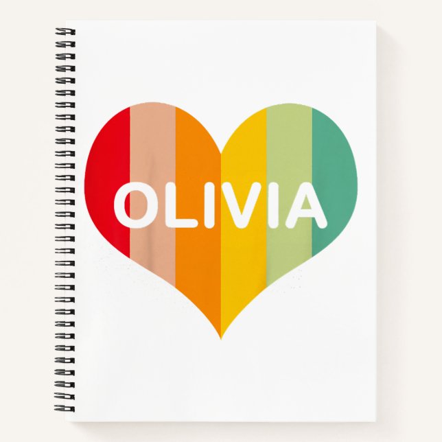 Olivia Retro Vintage Heart Name  Notebook (Front)