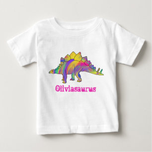 Olivia Saurus Colourful Stegosaurus Dinosaur Art Baby T-Shirt