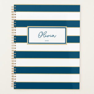 Olivia Stripes Planner in Ocean and White