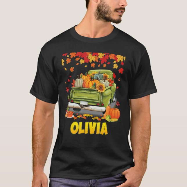 Olivia Thanksgiving Pumpkin Truck Thankful Fall Tr T-Shirt (Front)
