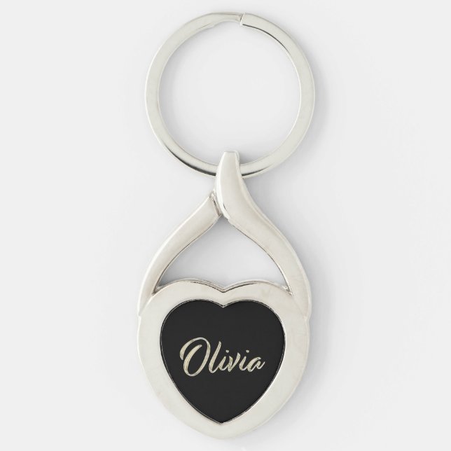 Olivia white gold Handwriting key Key Ring (Front)