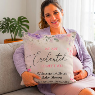 Olivia's Baby Shower Welcome Butterfly Floral Cushion