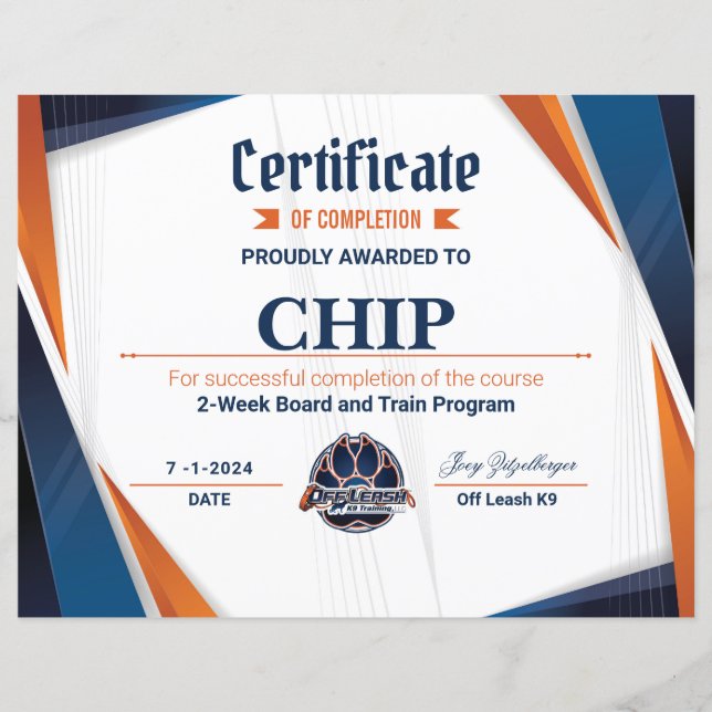 OLK9 Certificate #2 (Front)