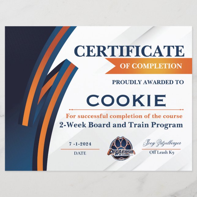 OLK9 Certificate #3 (Front)