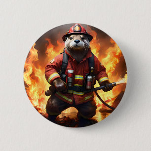 Ollie The Otter Fire Fighter, 6 Cm Round Badge