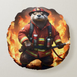 Ollie The Otter Fire Fighter,  Round Cushion