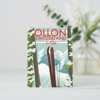 Ollon Switzerland Ski Postcard