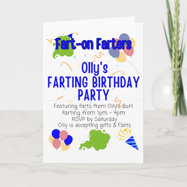 Olly's Farting Birthday Party Card (Front)