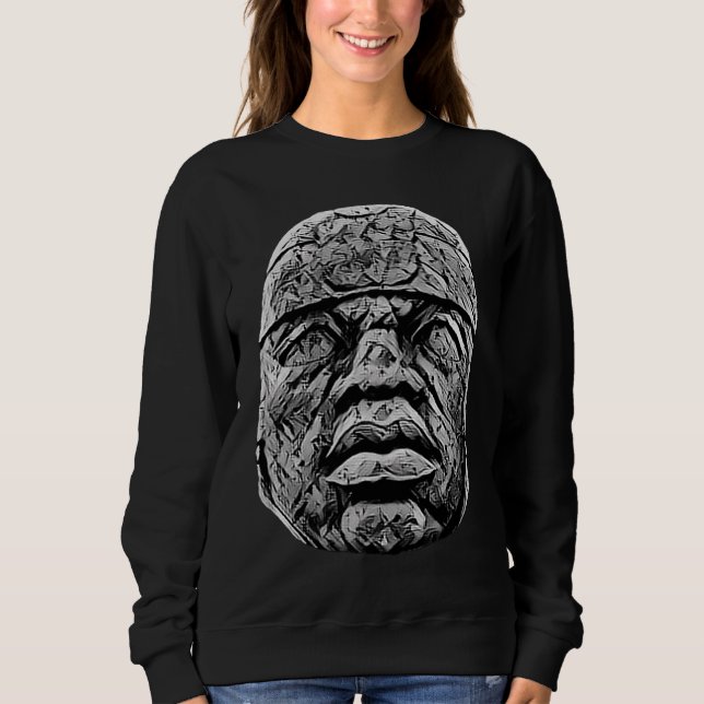 Olmec Colossal Head Olmec Statue Mexico Olmec Head Sweatshirt (Front)