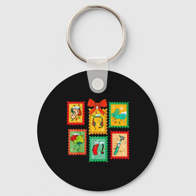 Ology Ologist Xmas Vibes Merry Christmas Stamps  Key Ring (Front)