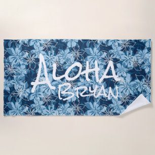Olowalu Hibiscus Hawaiian Camo Aloha Monogram Navy Beach Towel