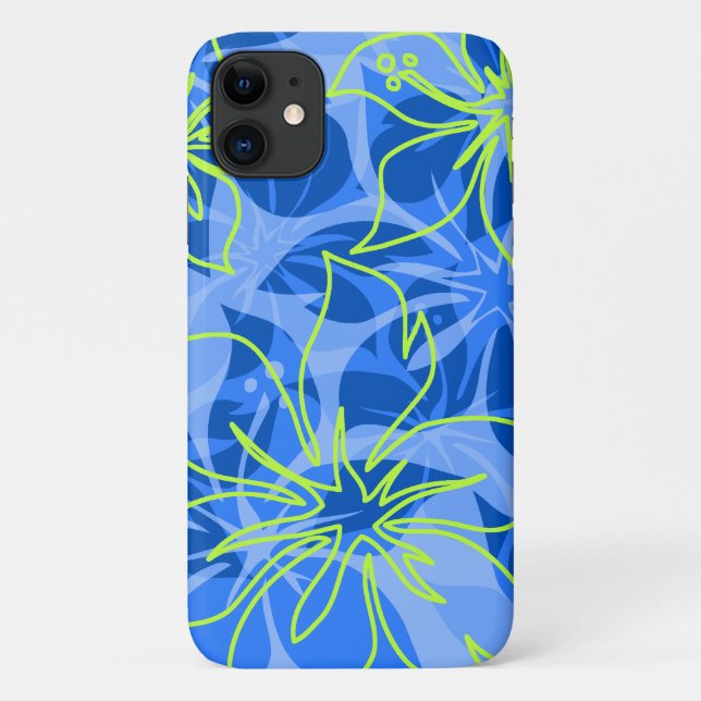 Olowalu Hibiscus Hawaiian Camo Blue Case-Mate iPhone Case (Back)